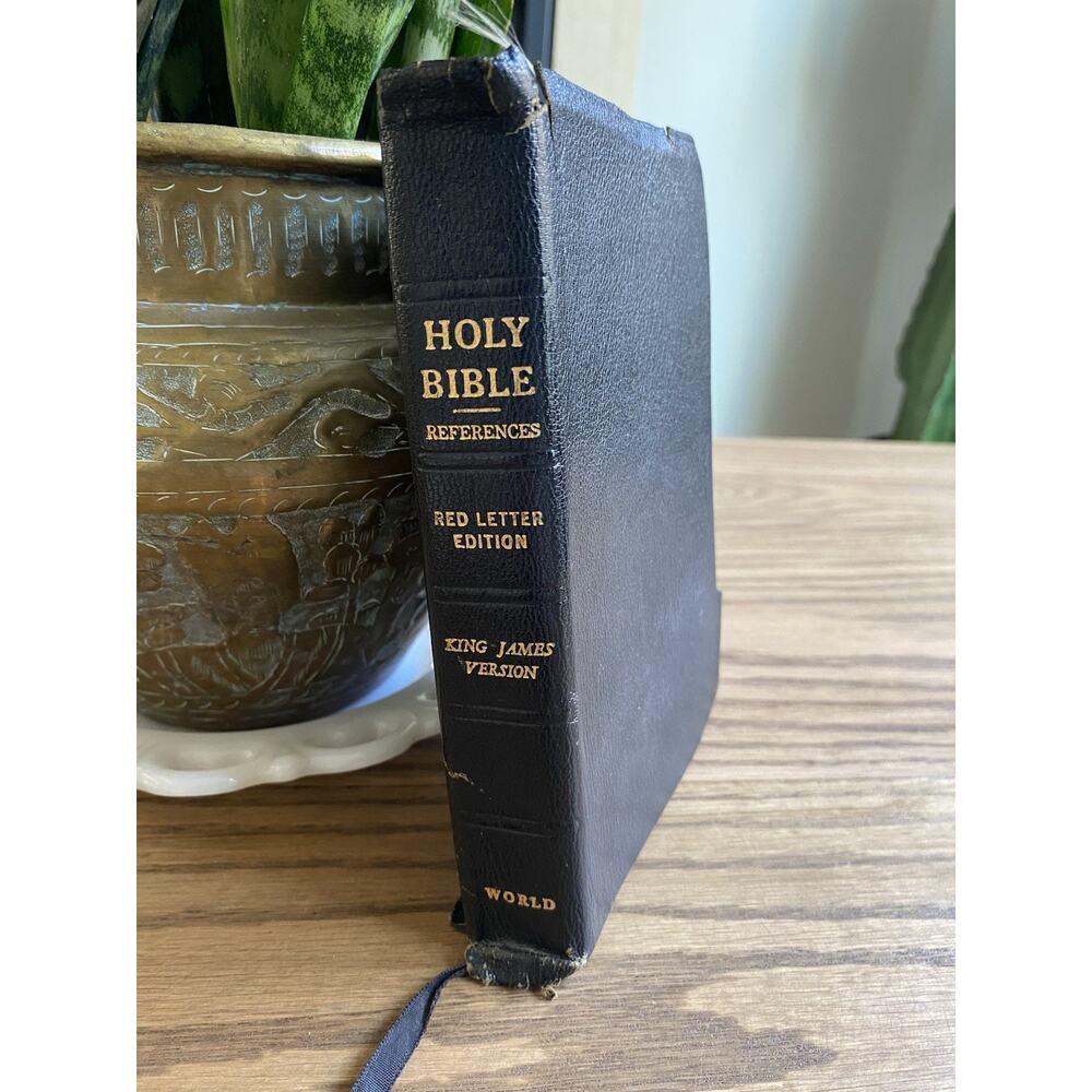 Vintage 1950s Bible Leather Bound King James Red Letter Edition Holy Bible